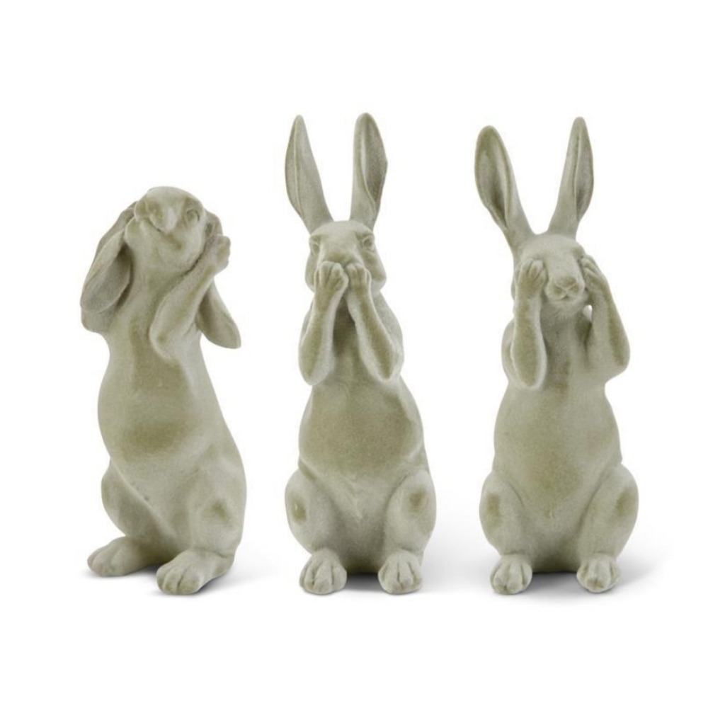 Assorted Green Velvet Resin Hear No See No Speak No Evil Bunnies